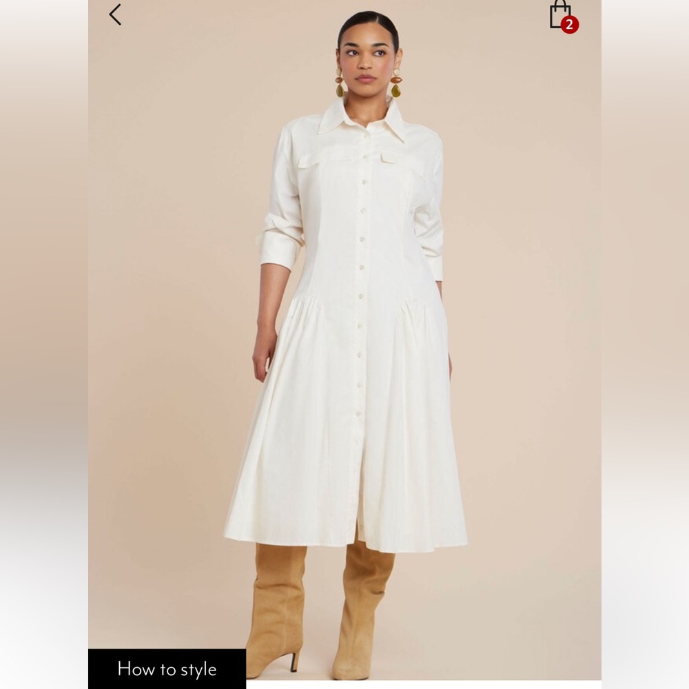 Size 20 Eloquii Shirred Godet Flare Poplin Dress